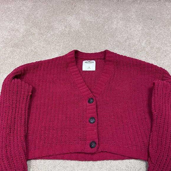 Hollister Sweater Women’s Red Button Up Cropped Long Sleeve Size Small - Picture 6 of 11